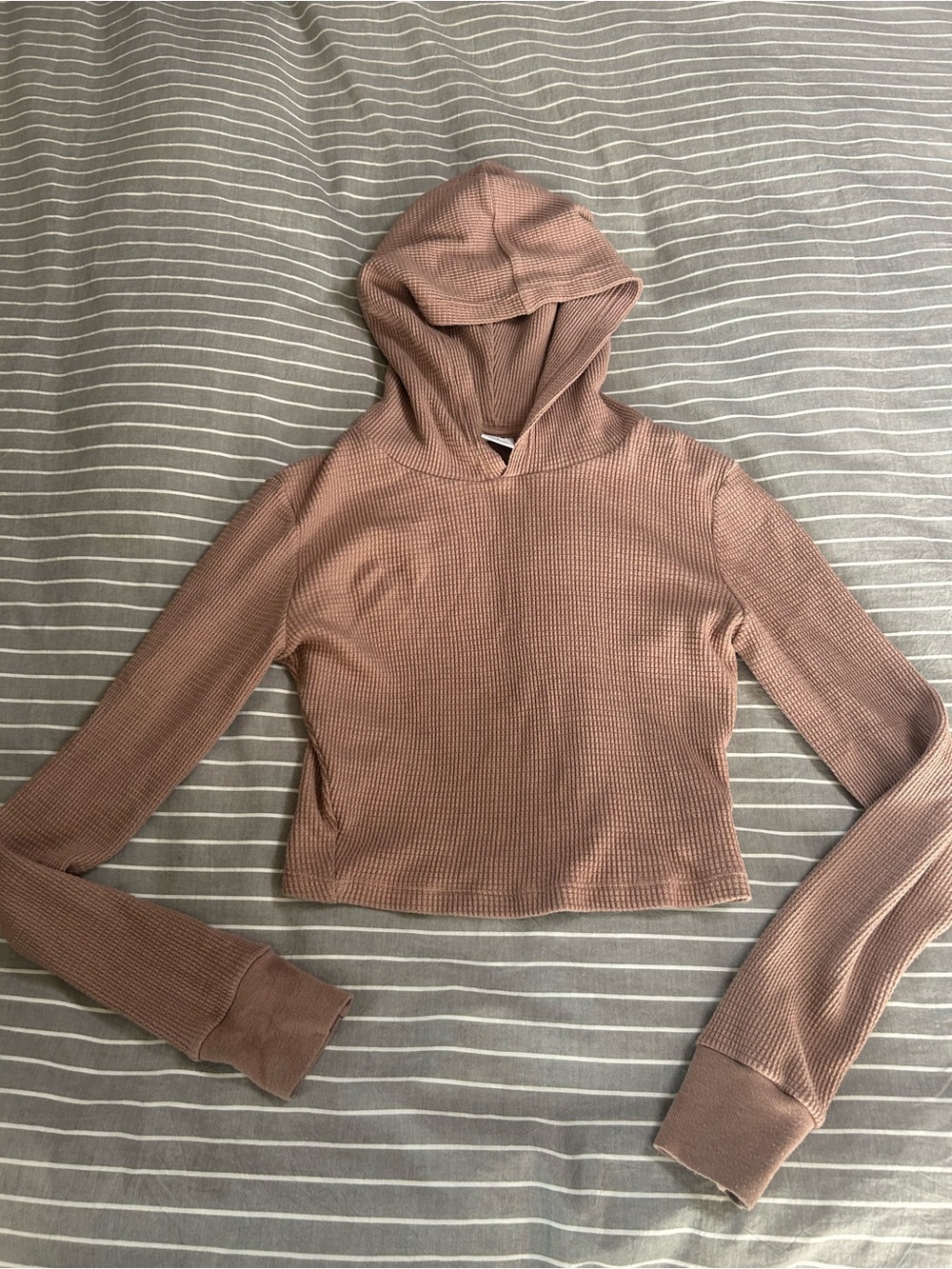 TNA Cropped Waffle Hooded Long Sleeve in Dusty Rose